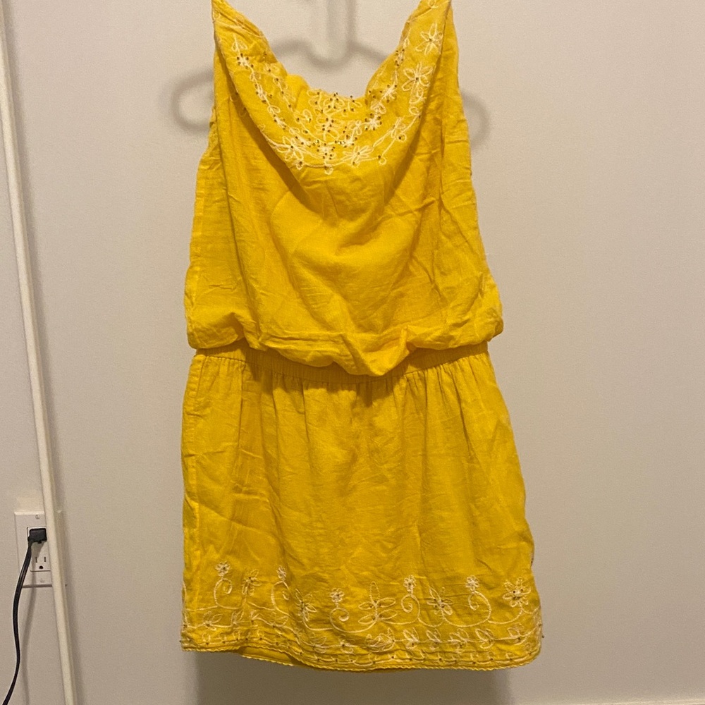 Kersh Yellow Strapless Dress with Embroidery